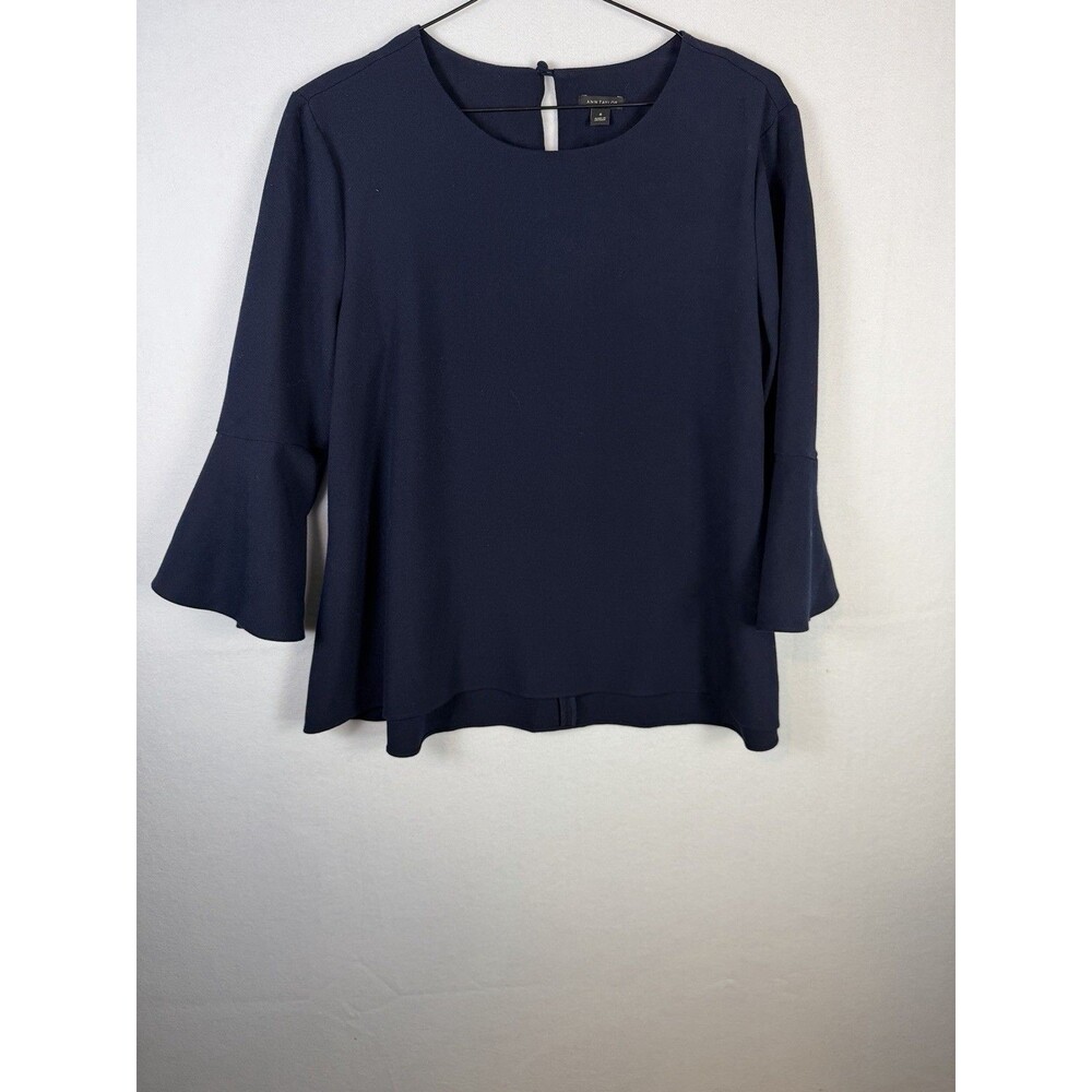 Ann Taylor Womens M Navy Blue Blouse 3/4 Sleeve Light Flowy Career Casual Tunic